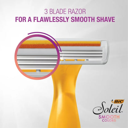 Soleil Smooth Colors Disposable Razors for Women Sensitive Skin, 3 Blades and 8 Razors