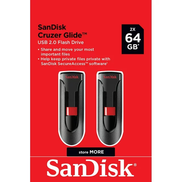 64GB Cruzer Glide USB 2.0 Flash Drive 2 Pack - SDCZ60-064G-AW46TW