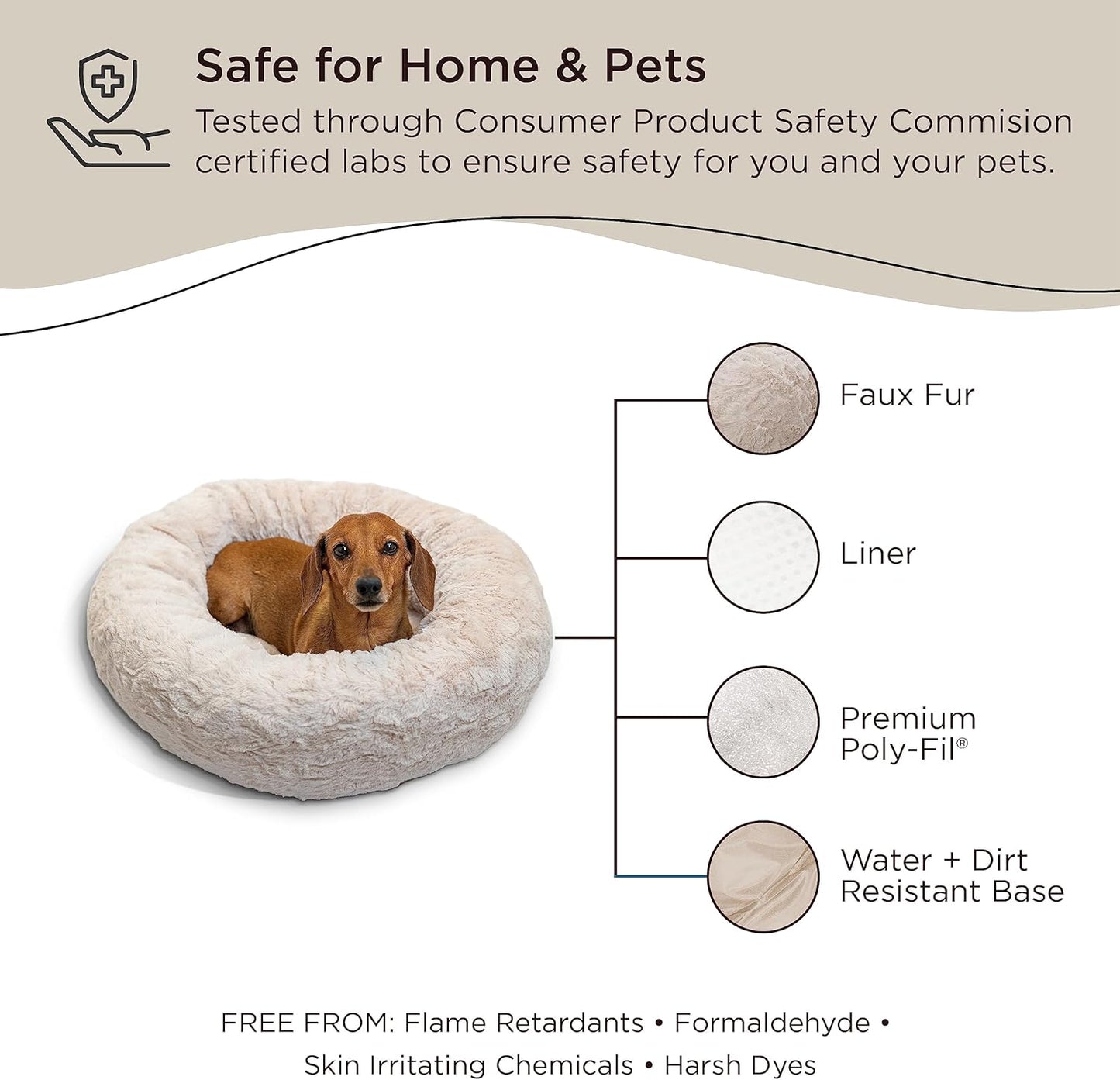 The Original Calming Donut Cat and Dog Bed in Lux Fur Oyster, Small 23x23