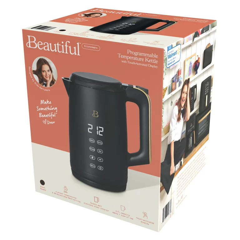 1.7-Liter Electric Kettle 1500 W with One-Touch Activation, Black Sesame by Drew Barrymore