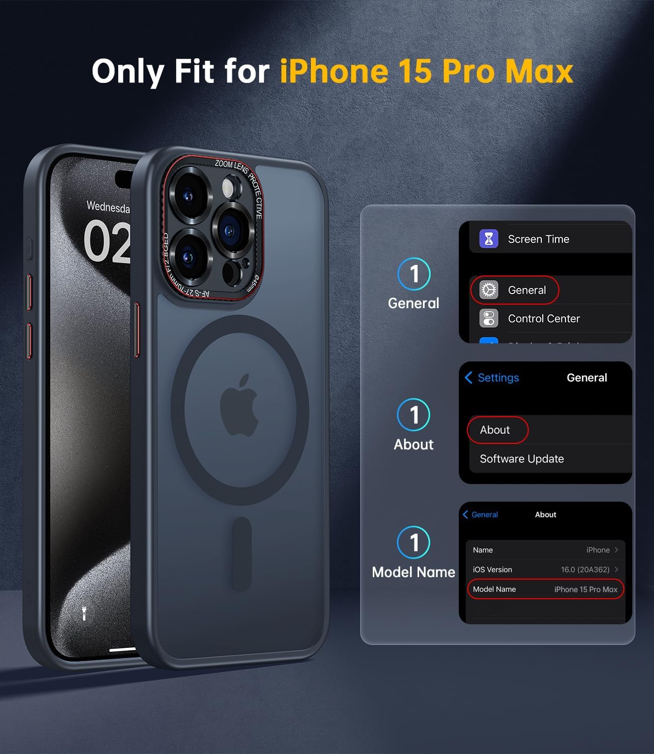 iPhone 15 Pro Max Case with Integrated Camera Lens Protection, [Tailored for MagSafe] [Mil-Grade Shockproof Defense] Translucent Protective Case for iPhone 15 ProMax, Black Titanium