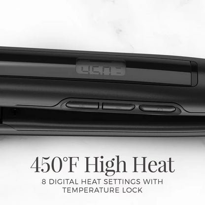 1" Anti-Static Flat Iron with Floating Ceramic Plates and Digital Controls, Hair Straightener, Black