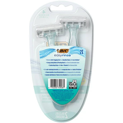 EasyRinse Anti-Clogging Women's Disposable Razors with 4 Easy Rinse Shaving Blades, 2 Count