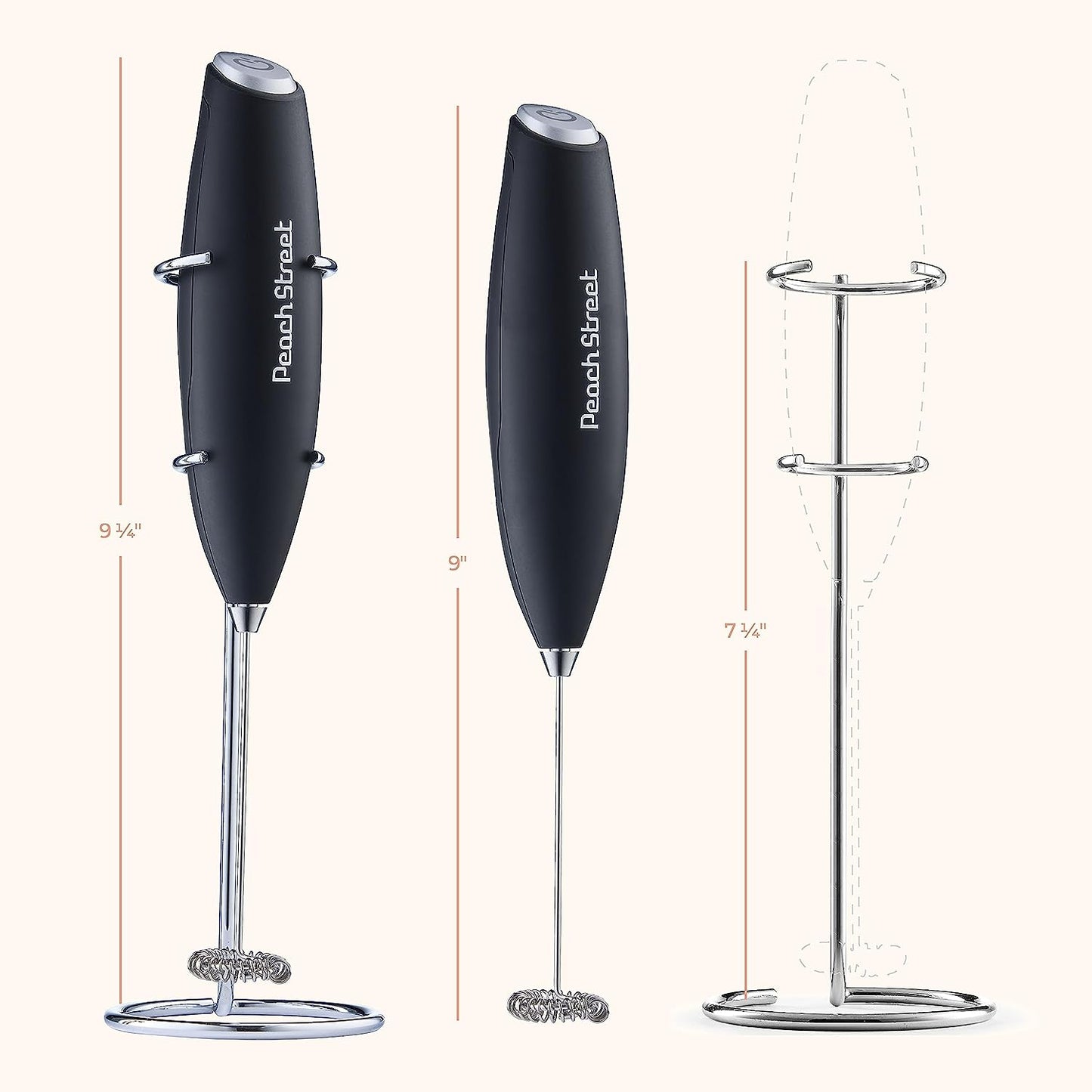 Powerful Handheld Milk Frother, Mini Milk Frother, Battery Operated (Not included) Stainless Steel Drink Mixer - Milk Frother Stand for Milk Coffee, Lattes, Cappuccino, Frappe, Matcha, Hot Chocolate