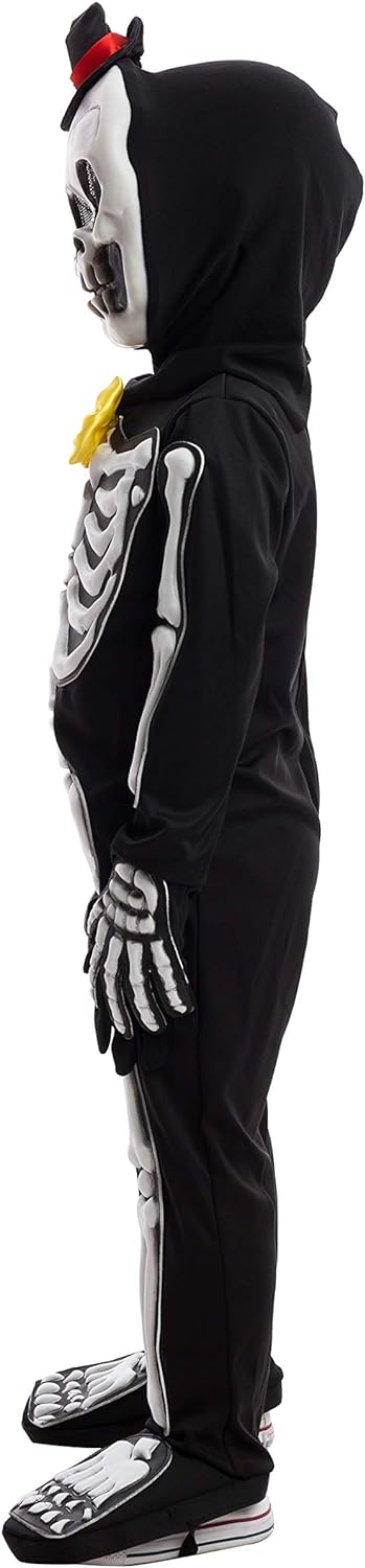 Glows in the Dark Skeleton Costume, Black Skelebones Jumpsuit, Bone Halloween Costume for Toddler, Kids, Boys-L(10-12yr)