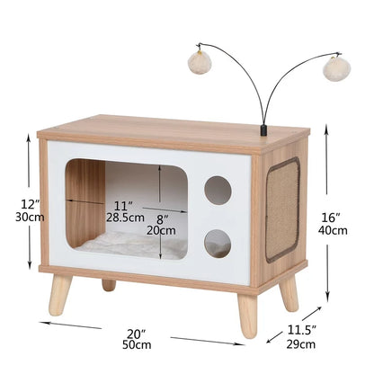 Purr-View Retro TV Cat Condo with Jute Scratching Pad & Washable Mat