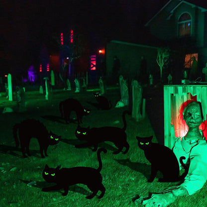 Halloween Decorations Outdoor, 6ct Black Cat Decor Yard Signs with Stakes, Scary Silhouette with Glow in Dark Eyes, Corrugated Plastic, Waterproof Lawn Decorations for Kids Family Home Party