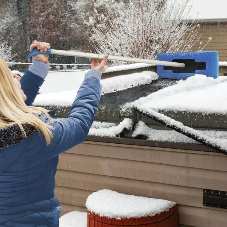 Snow Joe 2-in-1 Telescoping Snow Broom + Ice Scraper, 18-inch Foam Head, Blue