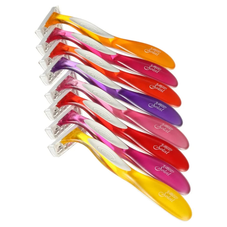 Soleil Smooth Colors Disposable Razors for Women Sensitive Skin, 3 Blades and 8 Razors